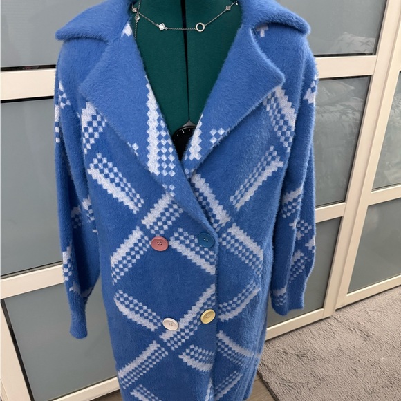 Blue Plaid Women's Coat - Picture 1 of 8